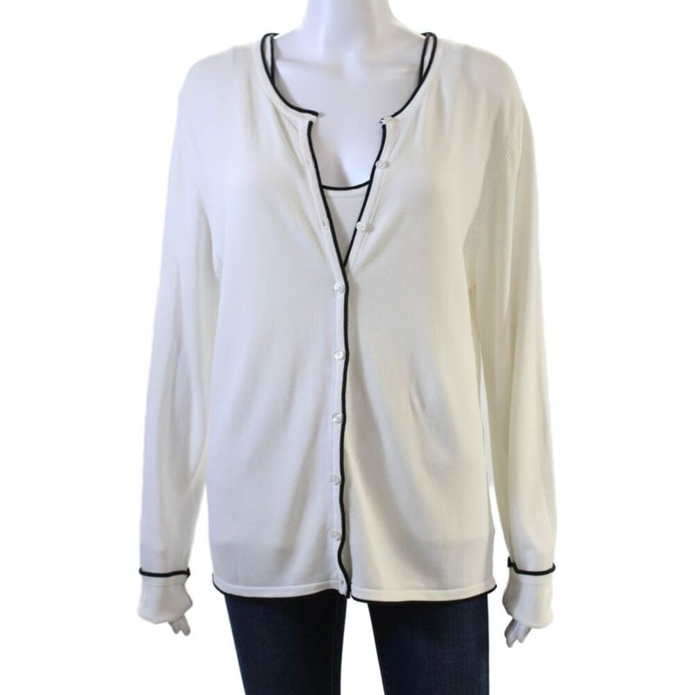Zara Women's Two Piece Long Sleeves Round Neck Cardigan Sweater Set White Size S